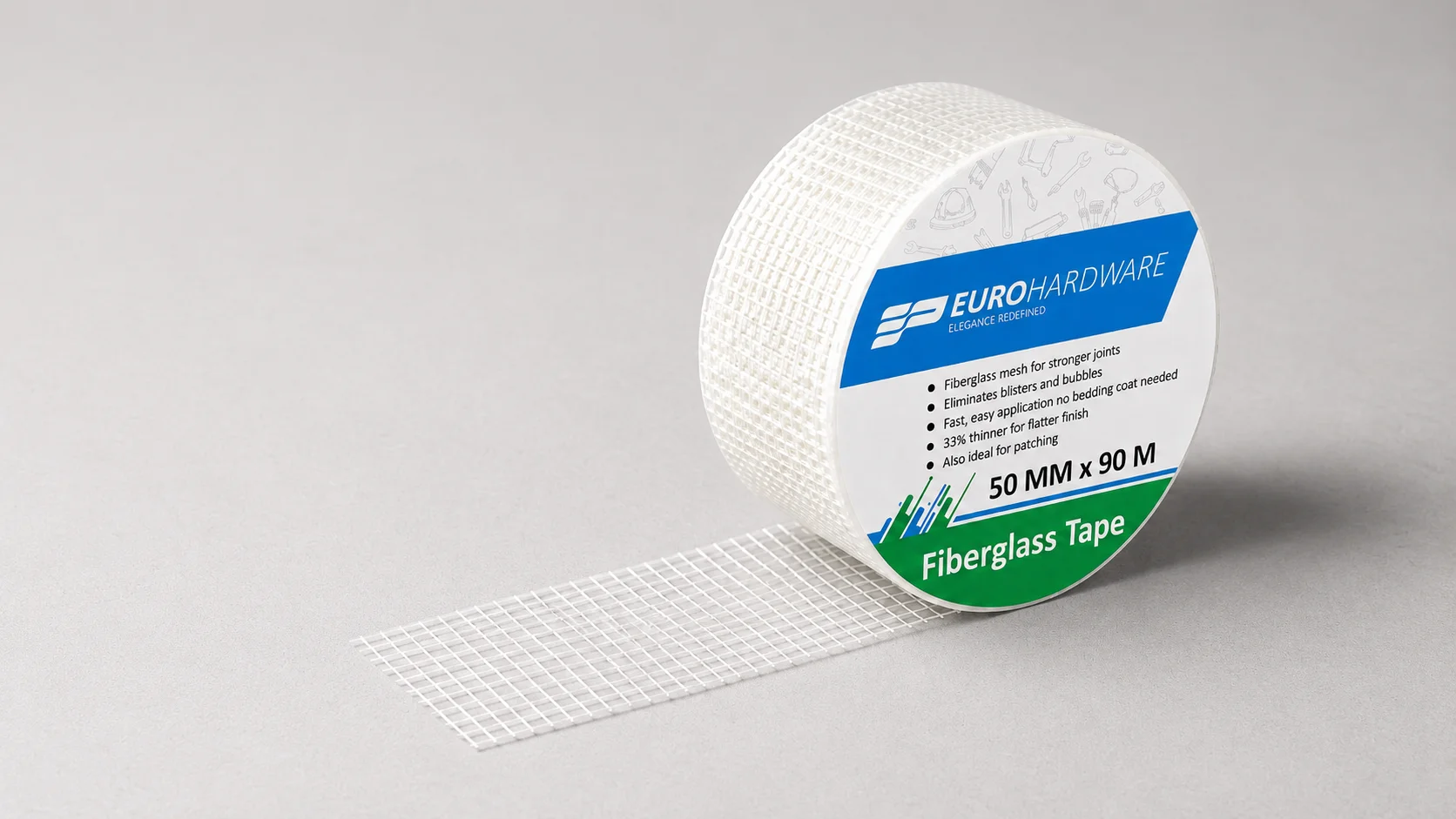 Eurohardware fiberglass tape roll for gypsum board joints and drywall crack reinforcement